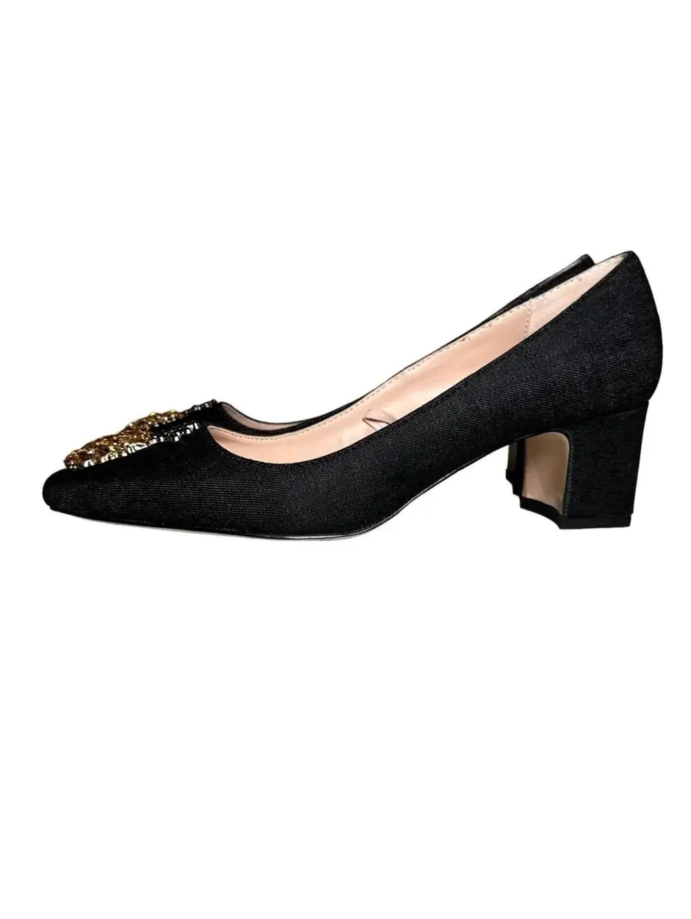 Zara Pineapple Embellished Denim Block Heel Pumps NWT Sz 38